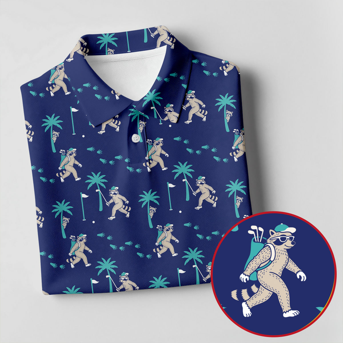 Funny Raccoon Tropical Golf Pattern Polo Shirt, Womens Golf Tops, Golf Polo For Women