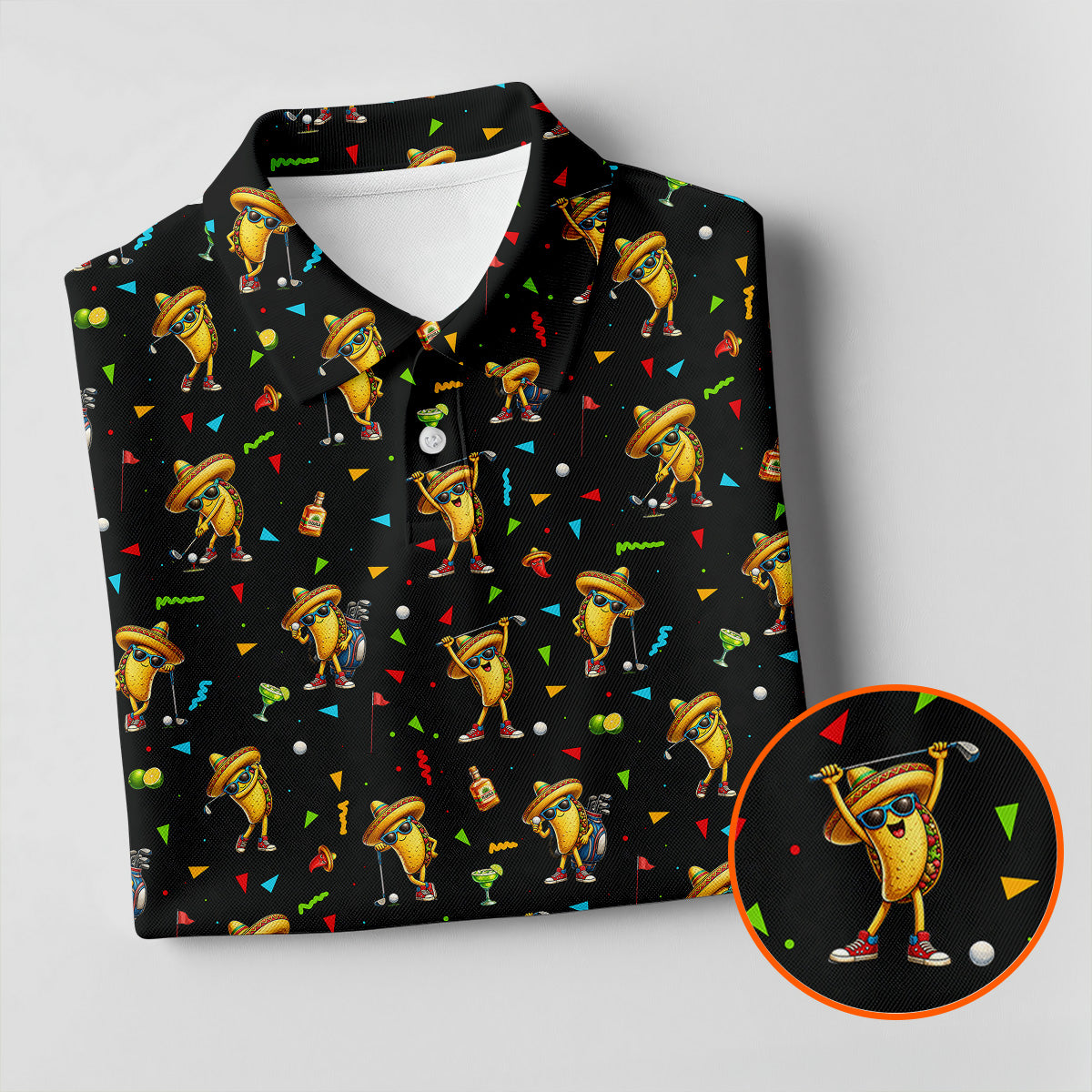 Fairway Fiesta Taco Margarita Mexico Theme Black Golf Shirt, Men's Golf Shirts, Polo Shirts For Men