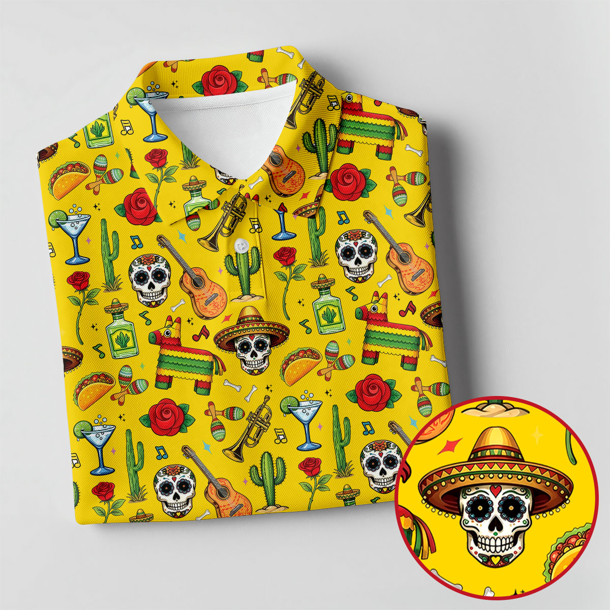 Decorated Skulls Party Items Cinco De Mayo Celebration Fiesta Themed Yellow Golf Shirt For Women