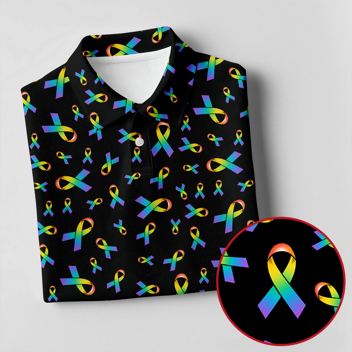 Rainbow Awareness Ribbon Breast Cancer Polo Shirt, Men's Golf Shirt, Printed Golf Shirts