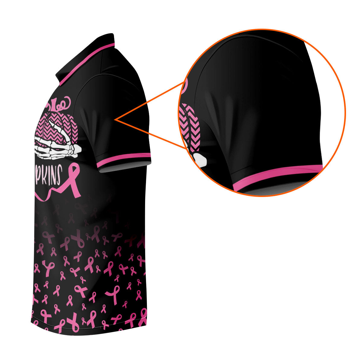 Save The Pumpkins Skeleton Breast Cancer Polo Shirt, Mens Golf Polo, Printed Golf Shirts