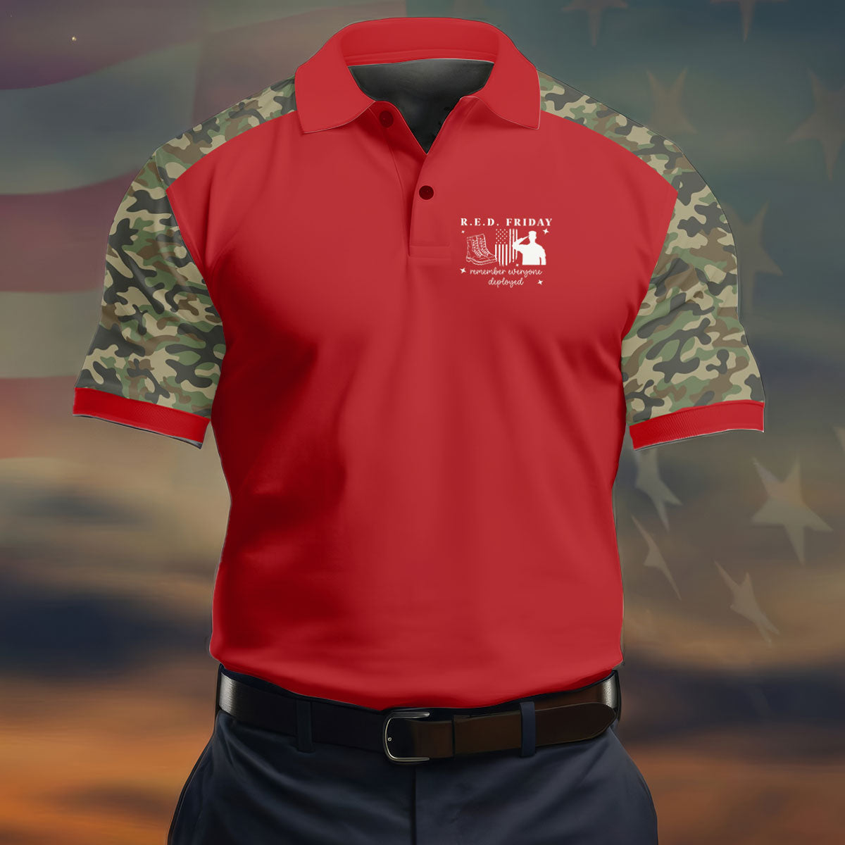 RED Friday Camo Red Patriotic 4th Of July Golf Shirt, 250th Anniversary Golf Shirts For Men