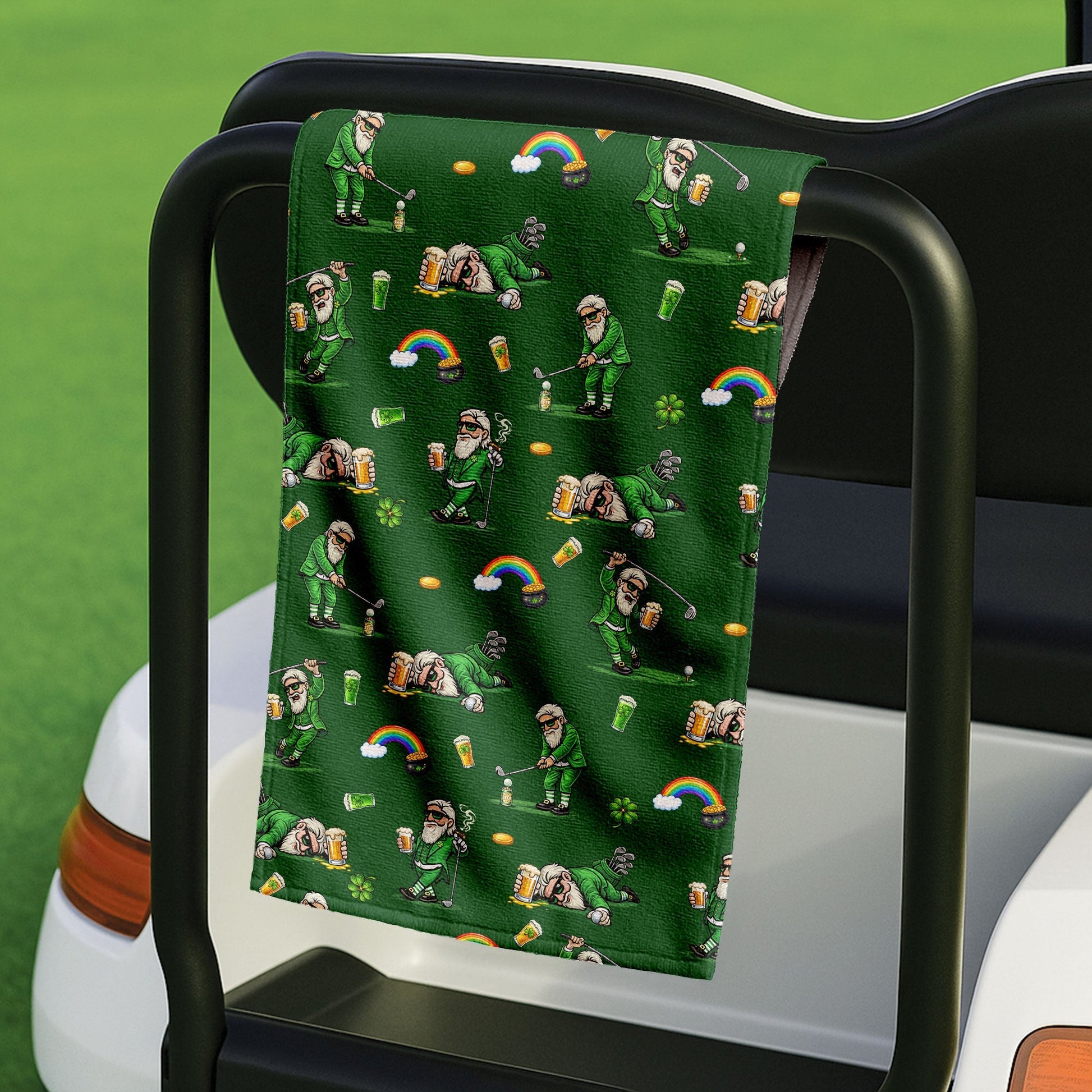 Green St. Patrick’s Day Leprechaun Golf Towel, Funny Golf Gift, Golf Accessories