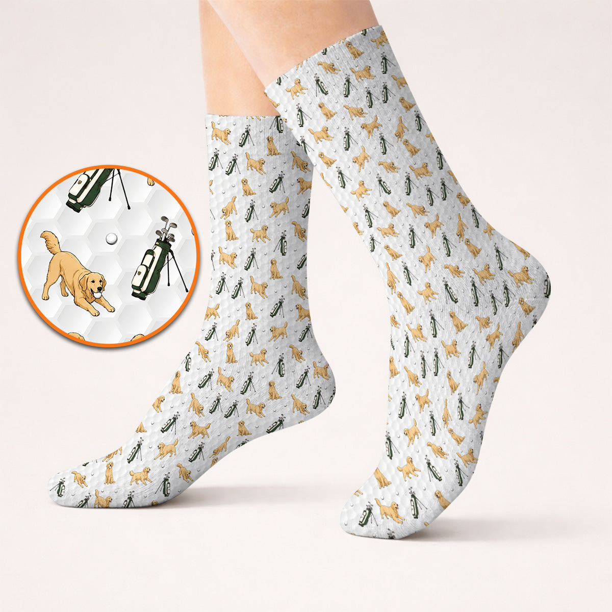 Funny Golden Retriever Pattern Golf Sock, Golden Retriever Golf Socks For Golfer, Dad Golf Gift