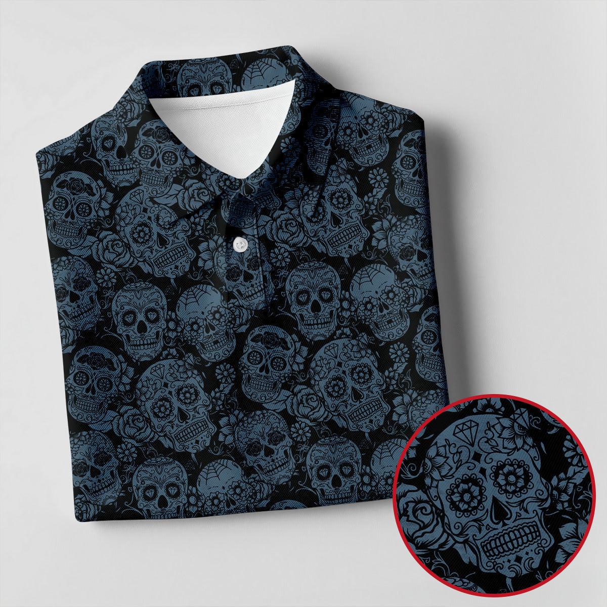 Gothic Sugar Skull Pattern Golf Polo Shirt, Golf Shirts For Women, Women’s Golf Polo