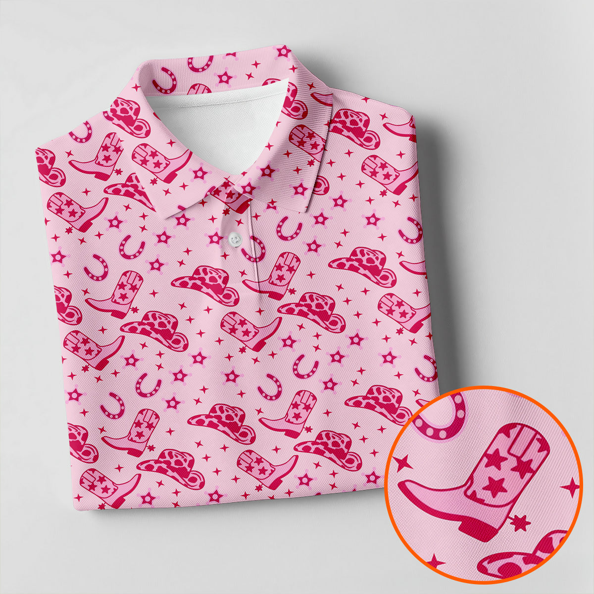 Pink Cowgirl Boots Hat Pattern Hawaiian Golf Shirt, Golf Polo Shirts For Men, Mens Golf Apparel