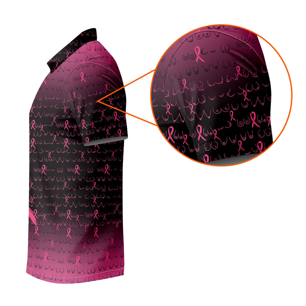 Pink Ribbon Boob Pattern Breast Cancer Polo Shirt, Mens Golf Polo, Printed Golf Shirts