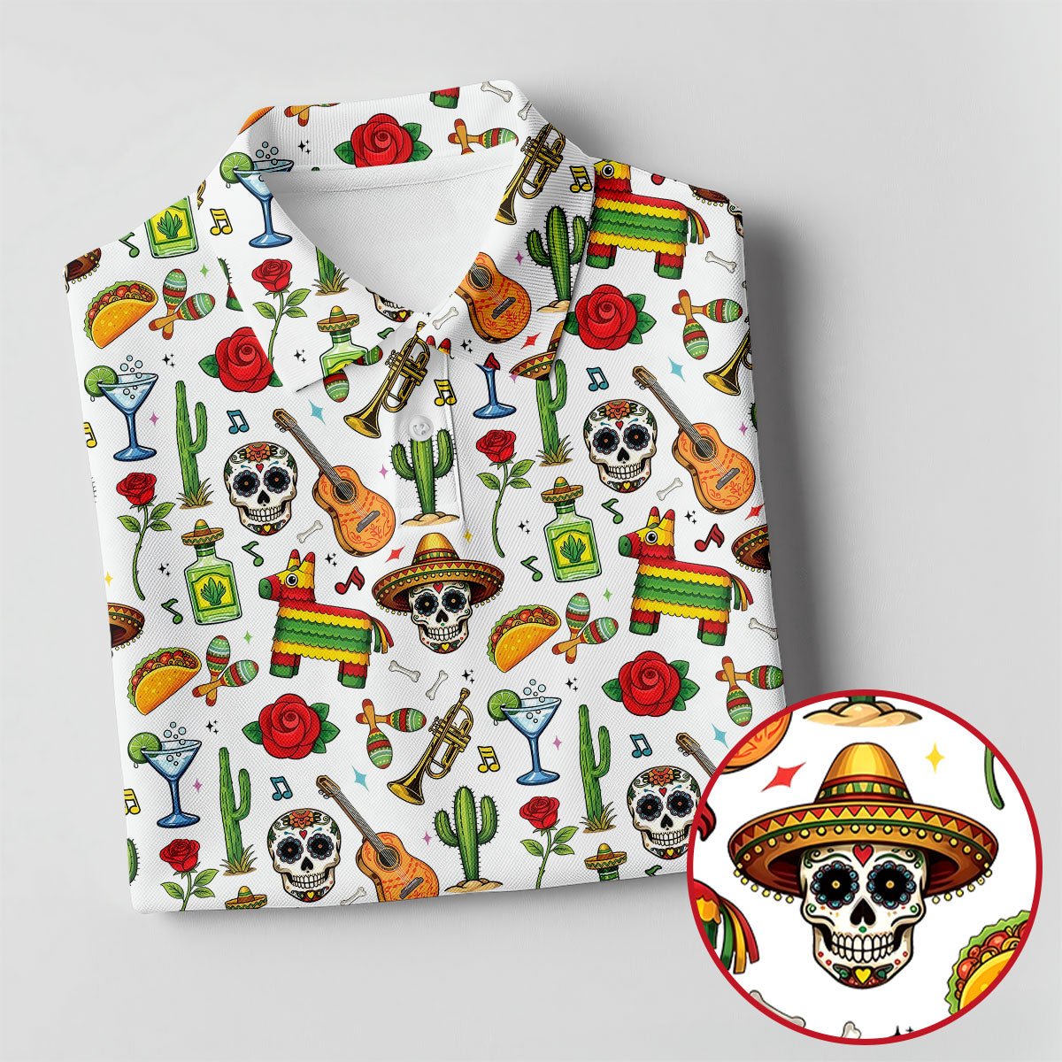 Decorated Skulls Party Items Cinco De Mayo Celebration Fiesta Themed White Golf Shirt For Women
