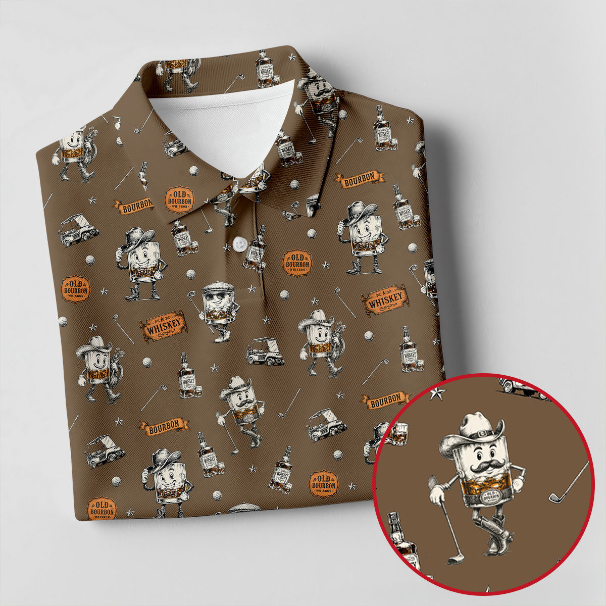 Funny Bourbon Whiskey Golf Pattern Polo Shirt, Women's Golf Polo, Printed Golf Shirt