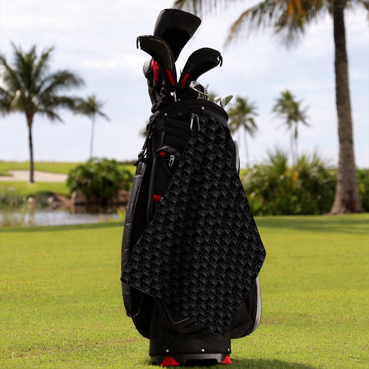 Black Cat Pattern Golf Towel, Funny Cat Lover Golf Towels, Golf Gift For Golfer