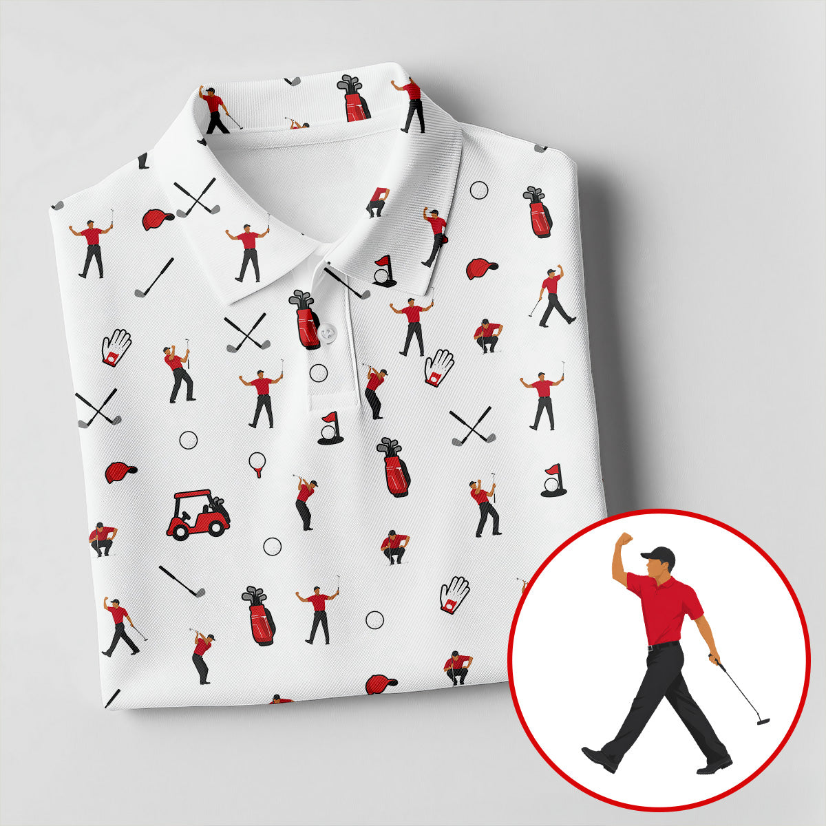 Golf Player Pattern Polo Shirt, Golf Polo Shirts For Men, Printed Golf Shirts