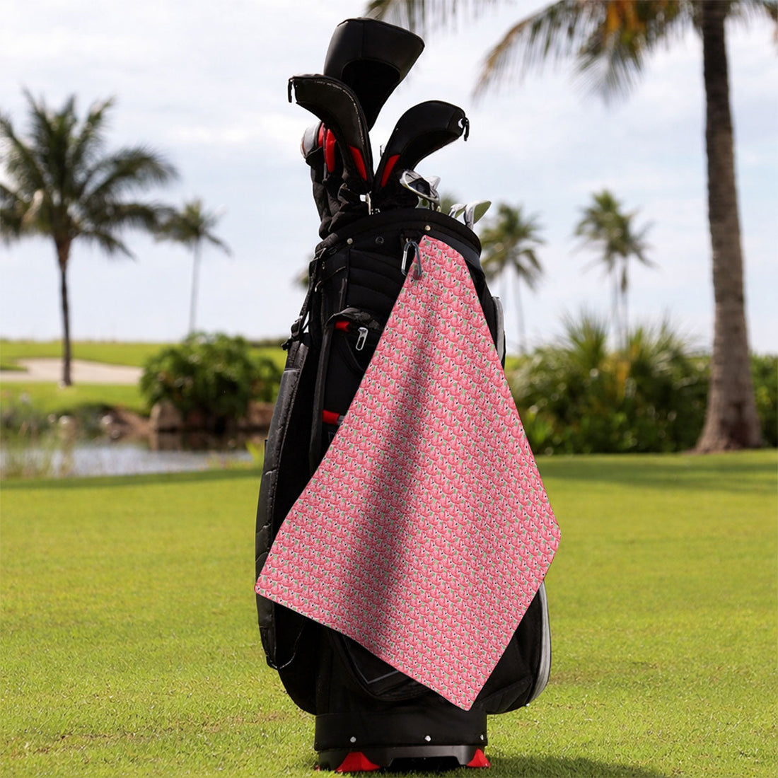 Crazy Flamingo Golf Towel, Pink Tropical Pattern Golf Towels, Funny Golf Gift For Golfer