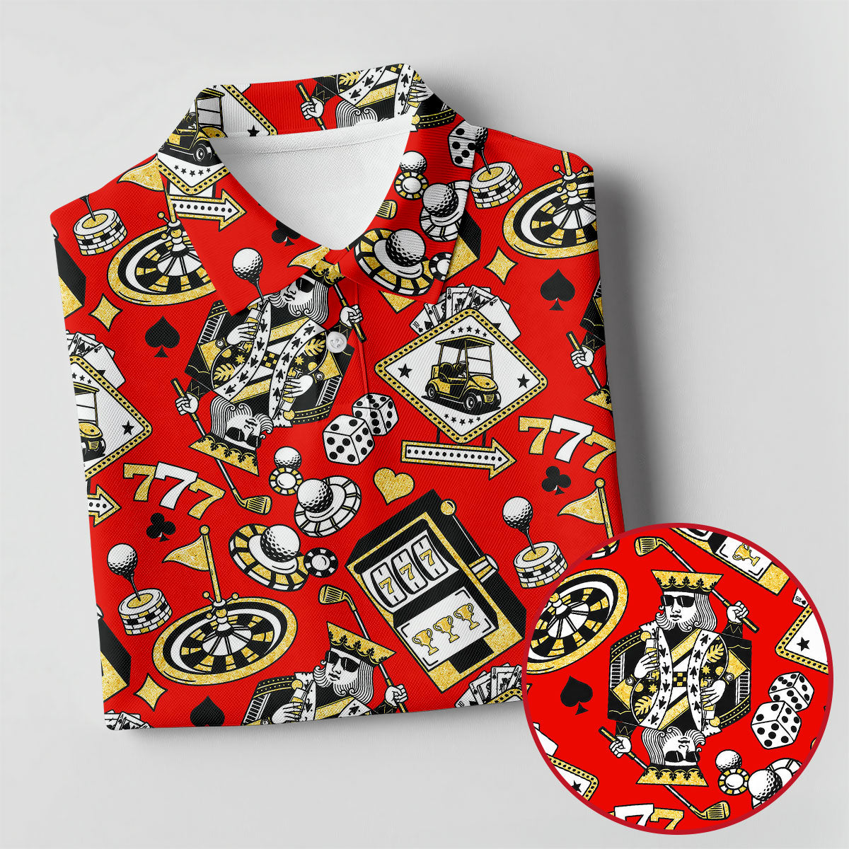 Casino Golf Pattern Red Hawaiian Golf Polo Shirt, Mens Golf Polo, Polo Shirts For Men