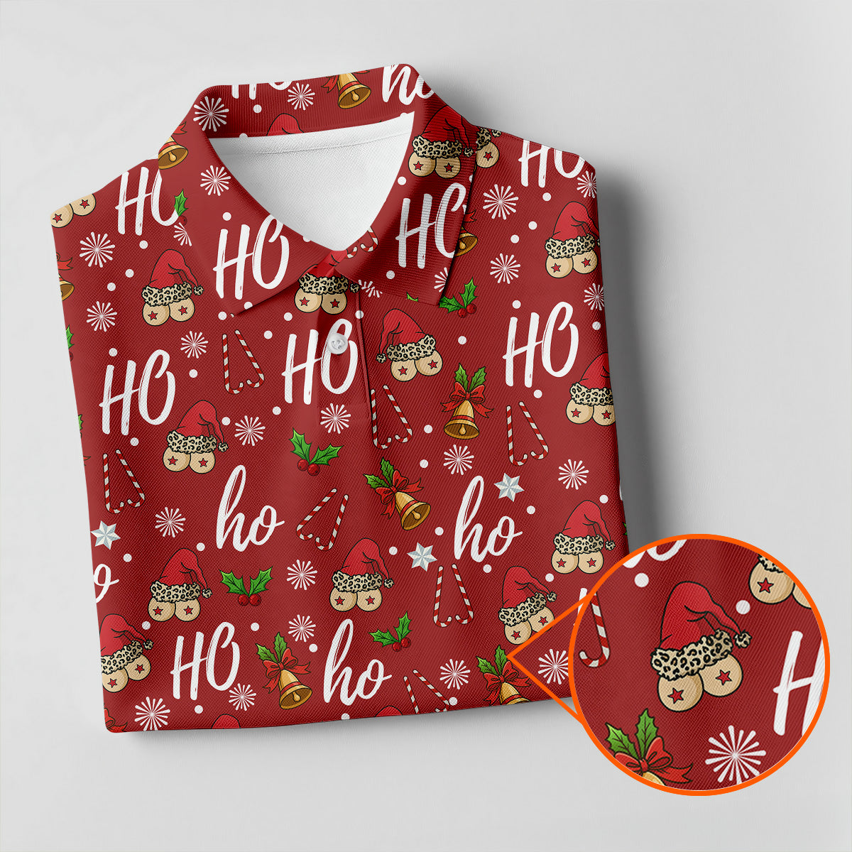Funny Ho Ho Ho Naughty Tits Christmas Golf Shirt, Men's Funny Golf Shirts, Christmas Golf Gift
