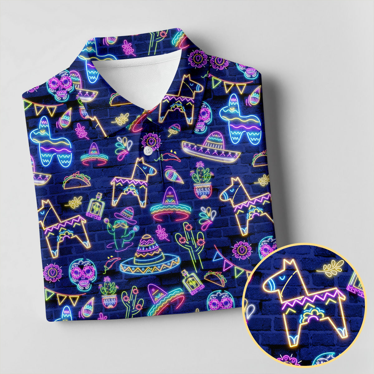 Mexican Holiday Symbols Neon Pattern Cinco De Mayo Celebration Fiesta Themed Golf Shirt For Women