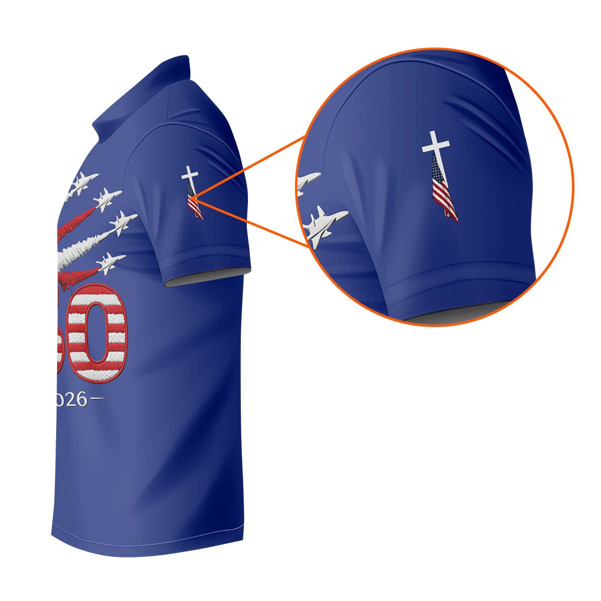 Flying Fighter Jets Faith Cross Patriotic 4th Of July Blue Golf Shirt, 250 Years Golf Shirts For Men