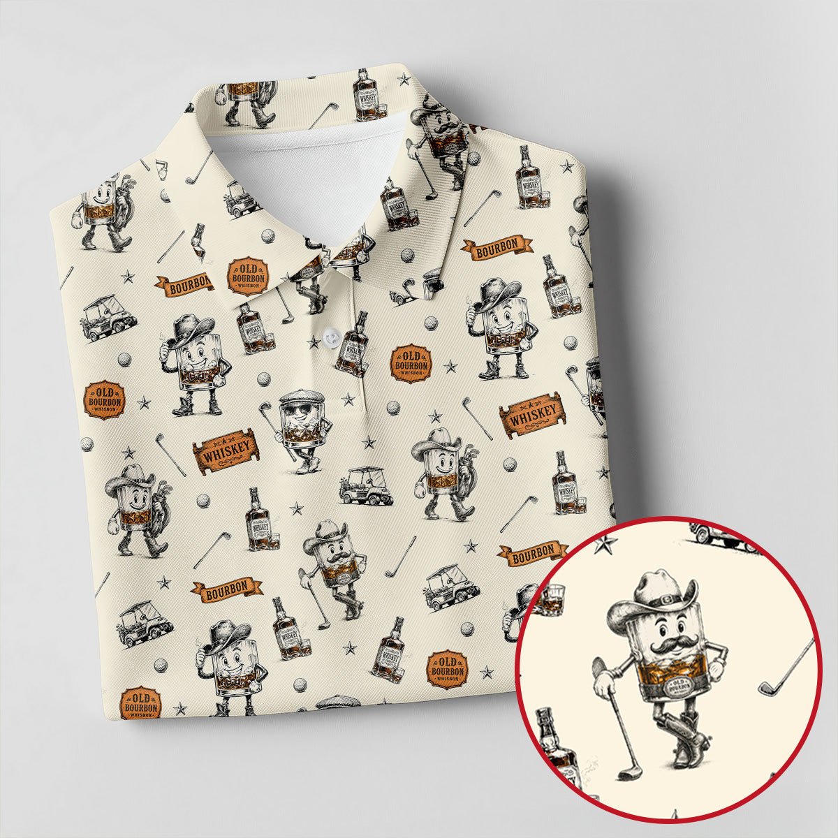 Vintage Bourbon Whiskey Golf Pattern Polo Shirt, Golf Shirts For Women, Women's Golf Apparel