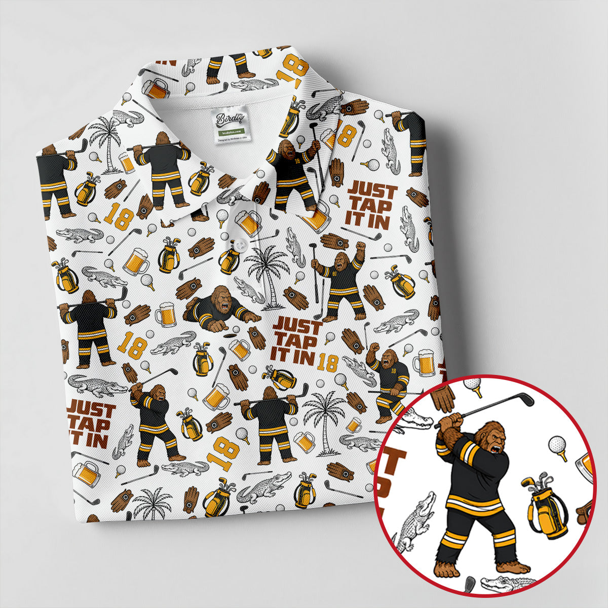 Funny Just Tap It In Bigfoot Golf Polo Shirt, Hawaiian Golf Shirt, Women's Golf Tops