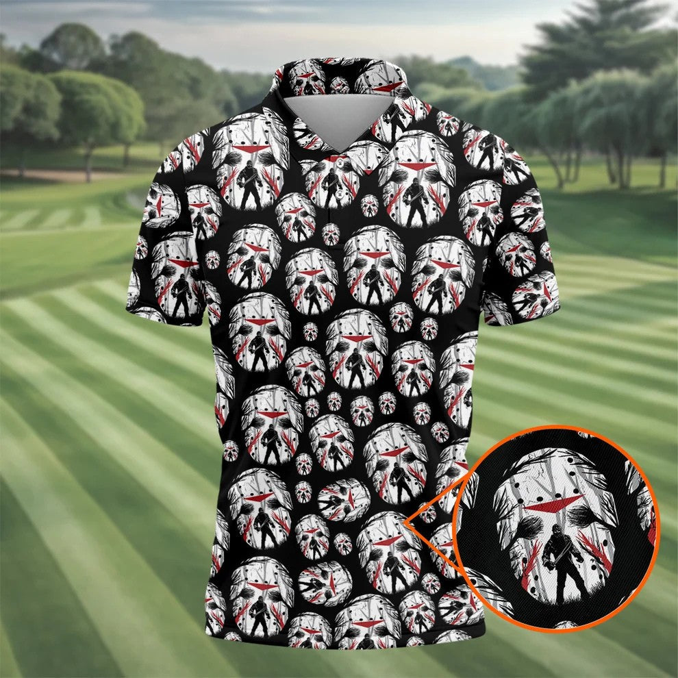 Jason Horror Character Men's Polo ShirtHorror Movie Shirt, Halloween Golf Shirt, Scary Halloween Shirts