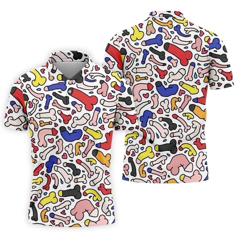 Funny Colorful Adult Doodle Pattern Polo Shirt, Mens Golf Polo, Golf Shirts For Men