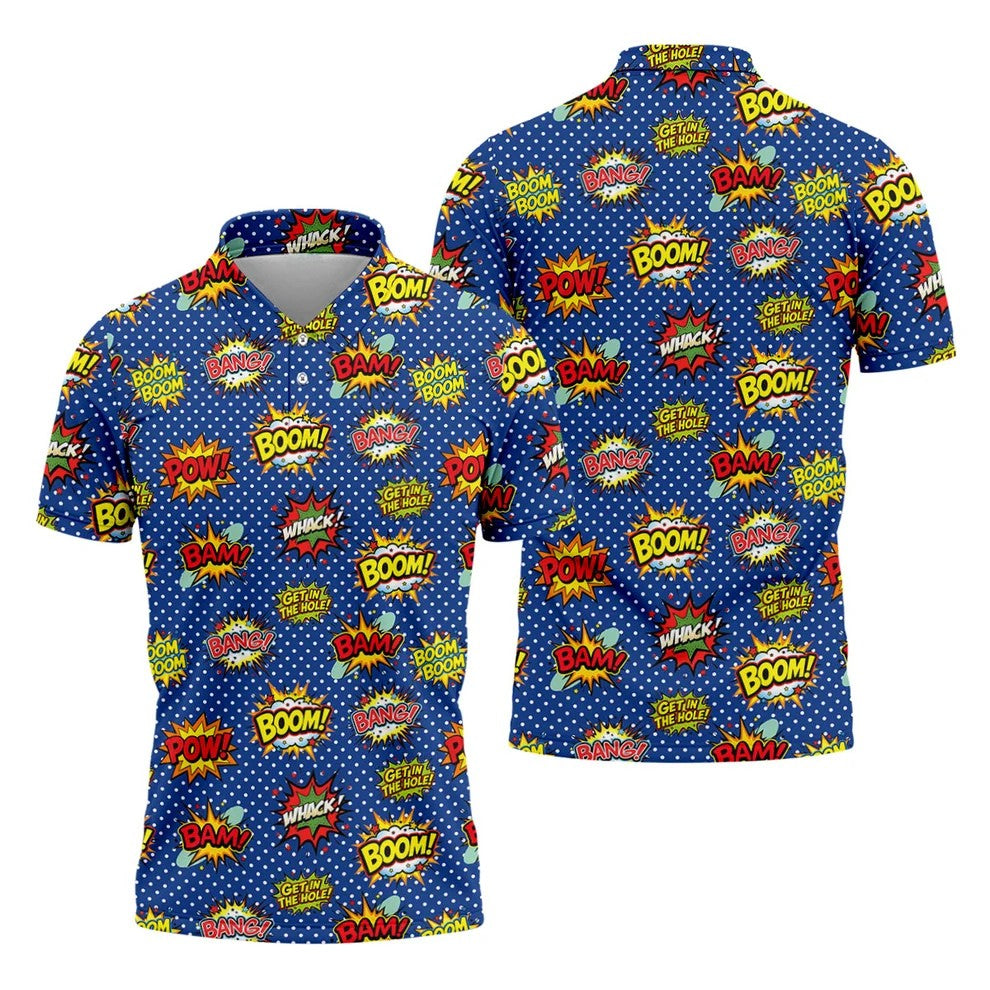 Funny Comic Pop Art Golf Shirt, Mens Golf Shirts, Golf Apparel For Men