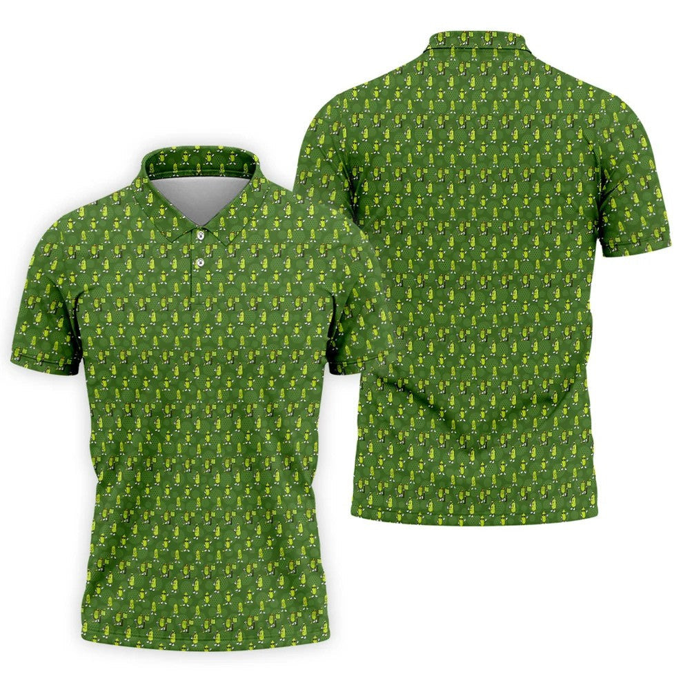 Funny Hole In One Pickle Golf Pattern Polo Shirt, Golf Shirts For Men, Mens Golf Apparel