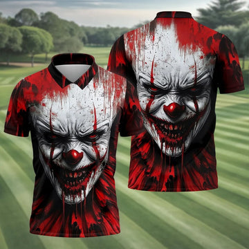 Scary Evil Clown Halloween Golf Polo Shirt, Men's Golf Shirt, Hawaiian Golf Shirt