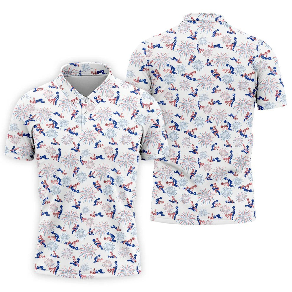 US Flag Pattern Naughty Couple Stick Figures Funny Golf Shirt, 250 Years Golf Shirts For Men