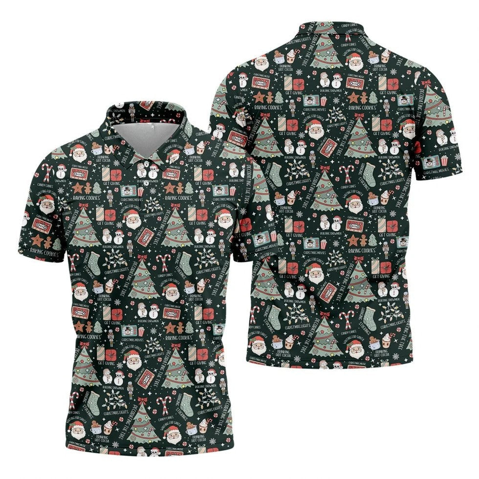 Cute Santa Claus Gift Black Men's Golf Polo Shirts, Christmas Golf Shirt, Polo Shirts For Men