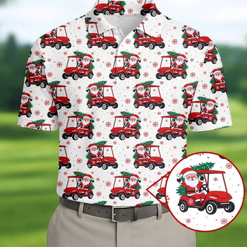 Santa Claus Golf Cart Fun Golf Shirts For Men, Christmas Golf Shirt, Polo Shirts For Men, Golf Gift For Men