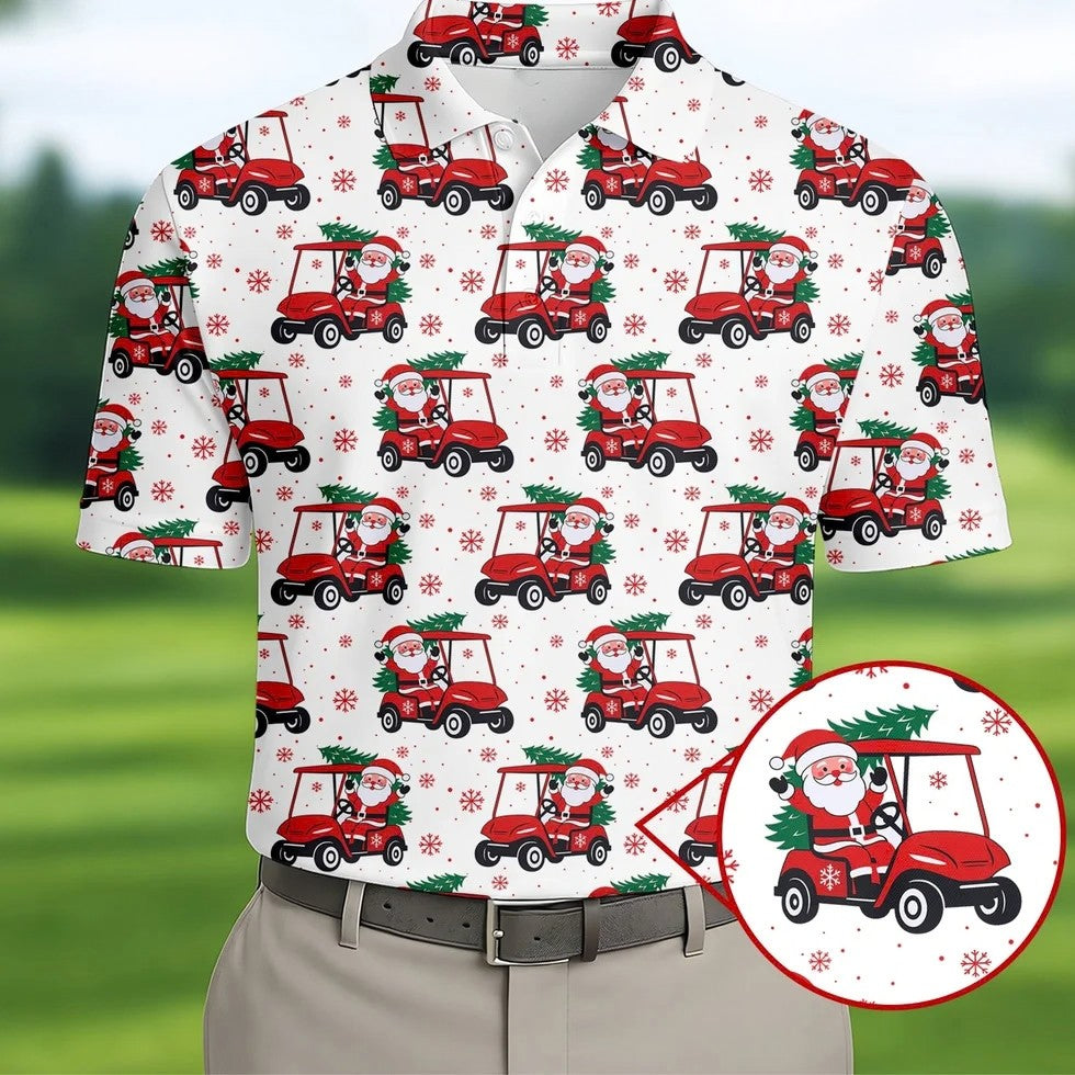 Santa Claus Golf Cart Fun Golf Shirts For Men, Christmas Golf Shirt, Polo Shirts For Men, Golf Gift For Men