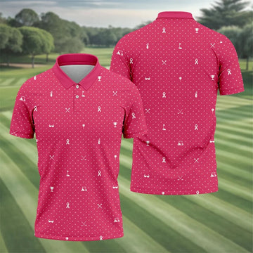 Pink Ribbon Golf Pattern Breast Cancer Polo Shirt, Golf Shirts For Men, Mens Golf Apparel