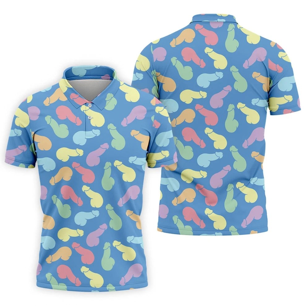 Funny Pastel Adult Pattern Blue Polo Shirt, Mens Golf Polo, Golf Shirts For Men