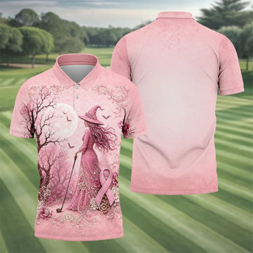 Breast Cancer Awareness Pink Witch Moon Mens Golf Polo, Polo Shirts For Men