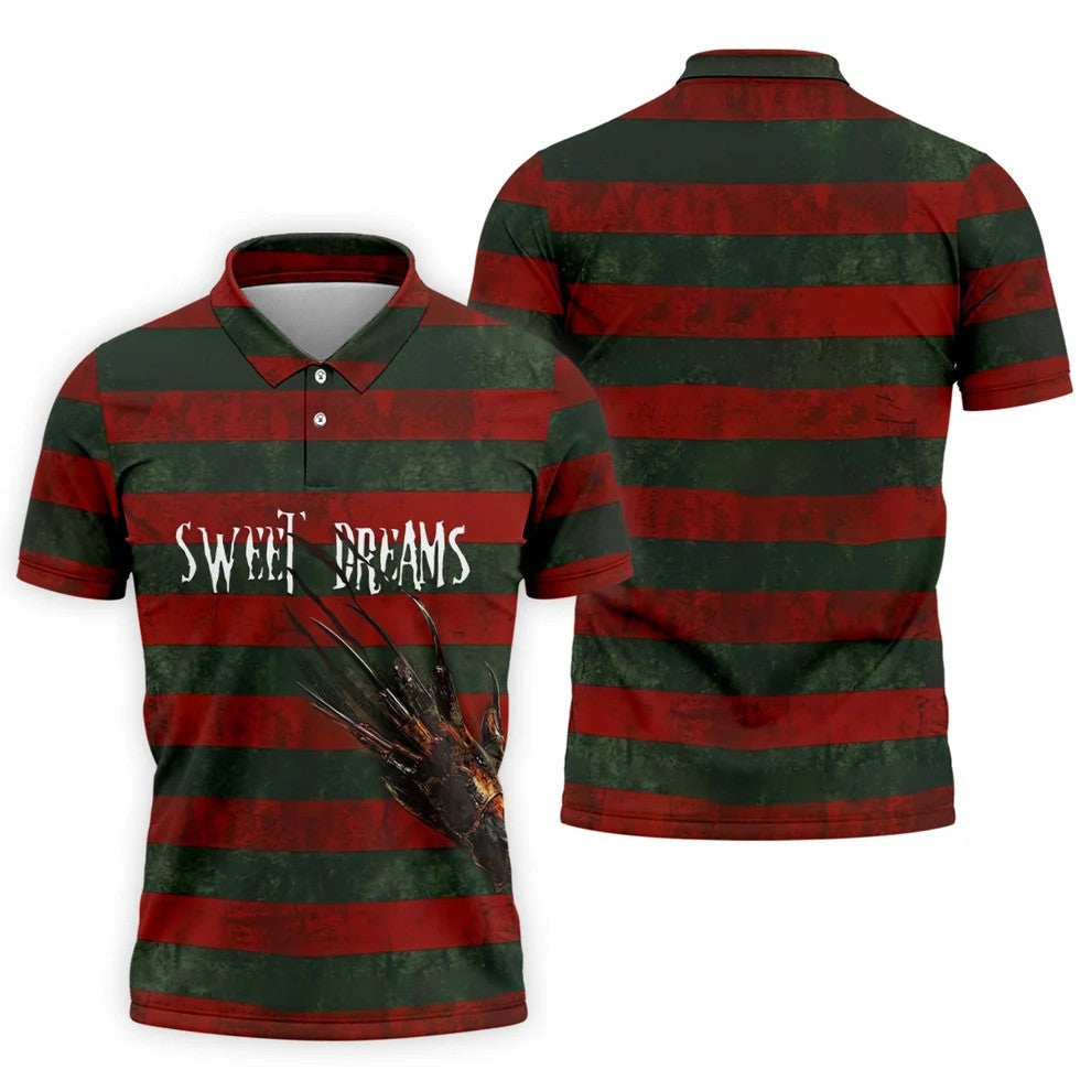 Sweet Dreams Horror Striped Golf Polo Shirt, Mens Golf Shirts, Golf Apparel For Men