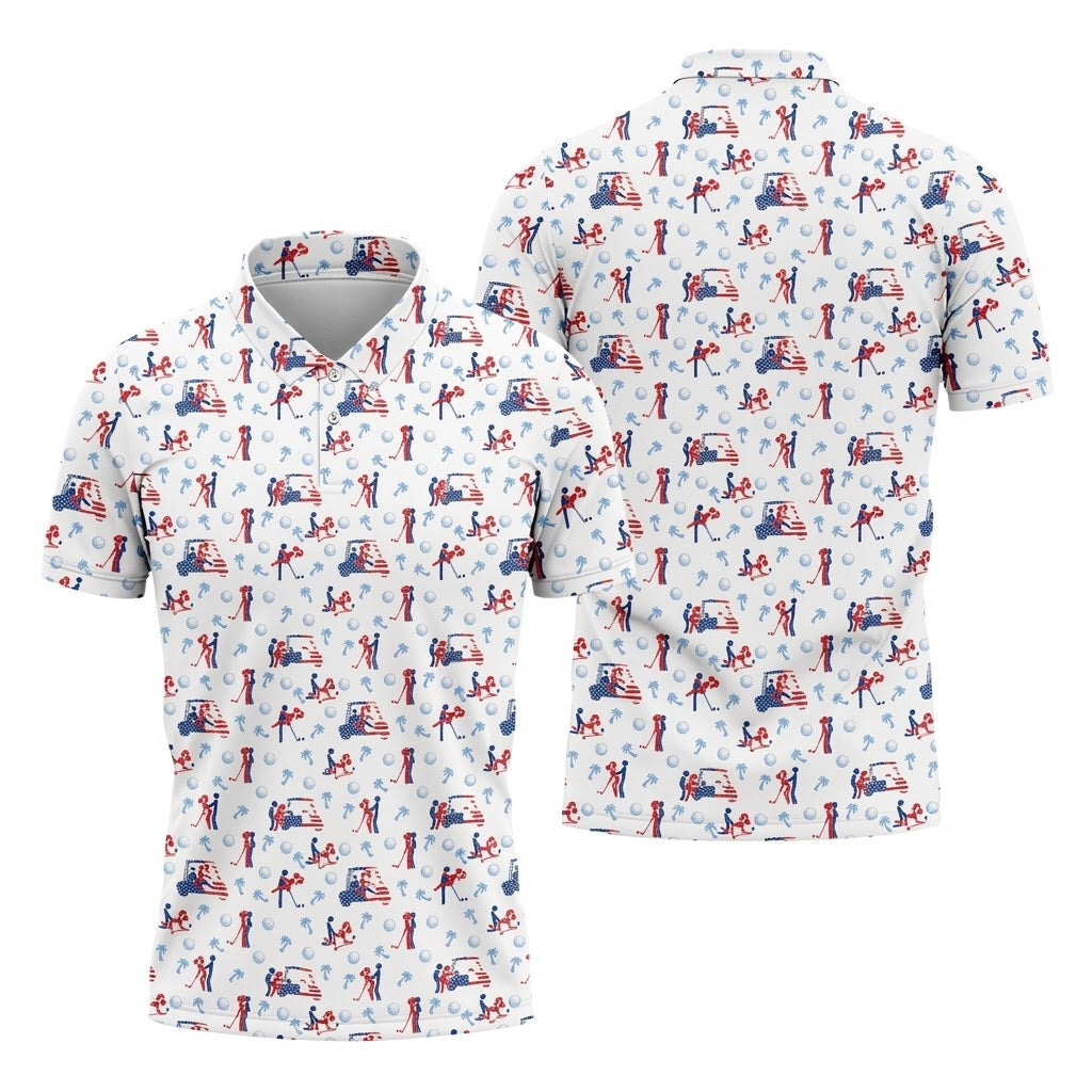 Naughty Couple Funny Stick Figures Patriotic Golf Shirt, 250 Years 4th Of July Golf Shirts For Men