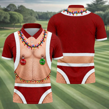 Funny Santa Ornament Lights Christmas Golf Shirt, Mens Golf Polo, Golf Apparel For Men