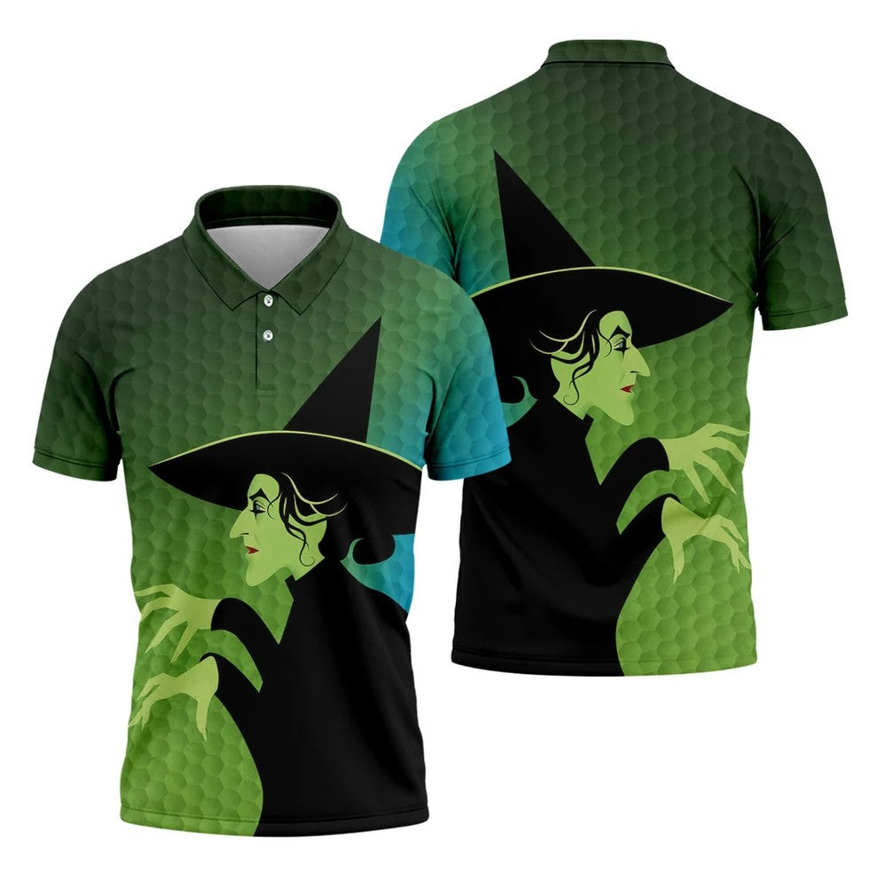 Green Witch Horror Character Halloween Golf Polo Shirt, Halloween Shirt, Mens Golf Polo
