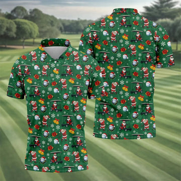 Santa Christmas Green Golf Polo, Fun Men's Golf Polos, Christmas Golf Shirt, Golf Shirts For Men