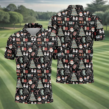 Cute Santa Claus Gift Black Men's Golf Polo Shirts, Christmas Golf Shirt, Polo Shirts For Men