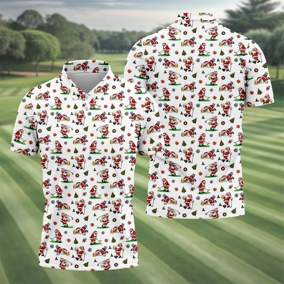 Drunk Santa Beer Golfer Christmas Golf Shirt, Mens Golf Shirts, Golf Shirts For Men