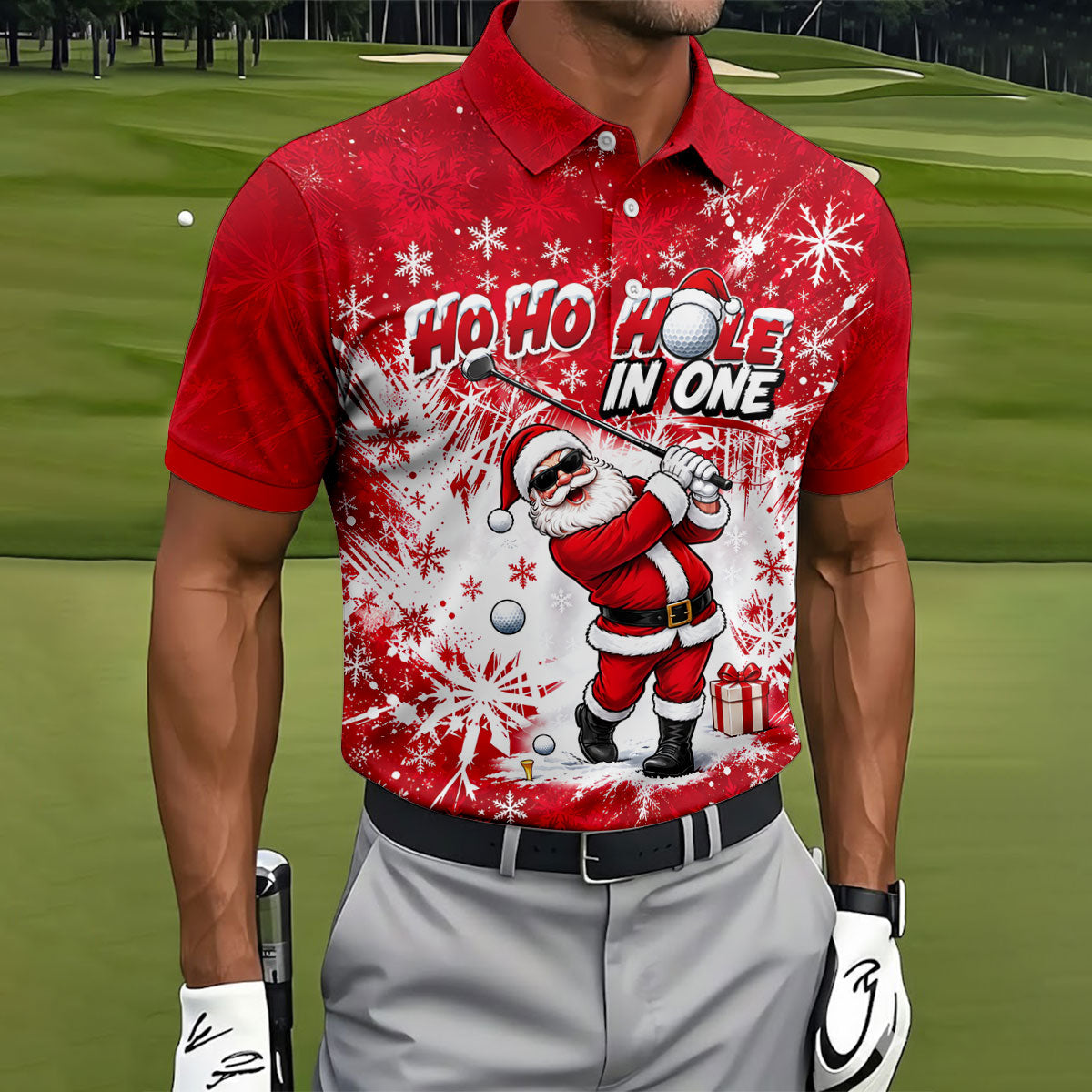 Ho Ho Hole In One Santa Christmas Golf Shirt, Mens Golf Polo, Golf Shirts For Men