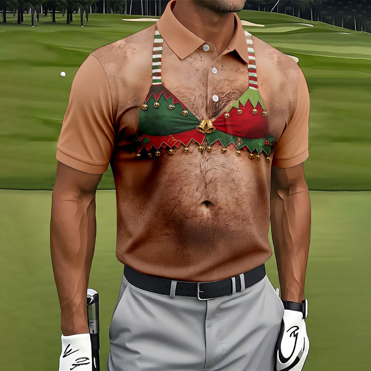 Funny Elf Bra Bells Christmas Golf Shirt, Mens Golf Polo, Golf Apparel For Men