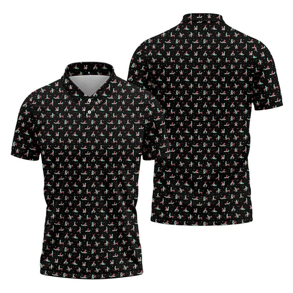 Naughty Couple Snow Pattern Christmas Golf Shirt, Fun Golf Shirts For Men, Golf Gift For Him, Polo Shirts For Men