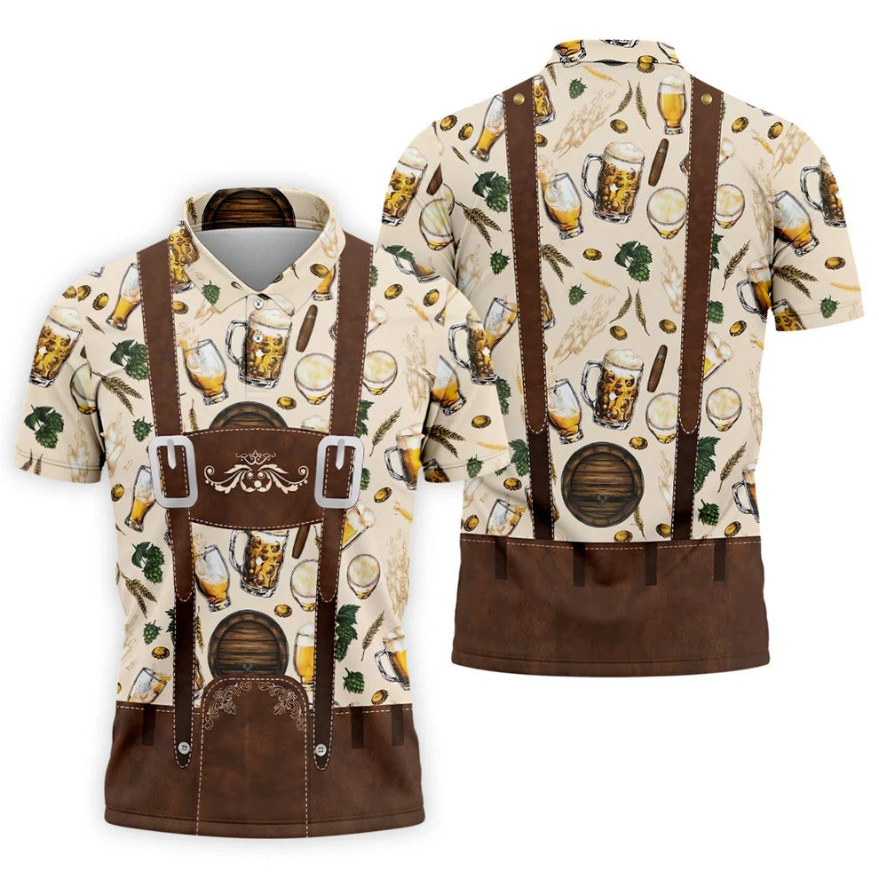 Oktoberfest Lederhosen Beer Pattern Golf Polo Shirt, Hawaiian Golf Shirt, Mens Golf Polo