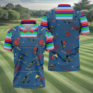Creepy Halloween Horror Character Golf Tops For Men, Horror Cosplay Fun Men's Golf Polos, Polo ShirtFor Men