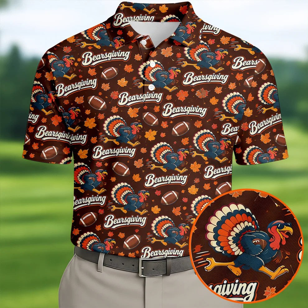 Brown Turkey Football Thanksgiving Golf Shirt, Golf Polo For Men, Golf Gifts For Men