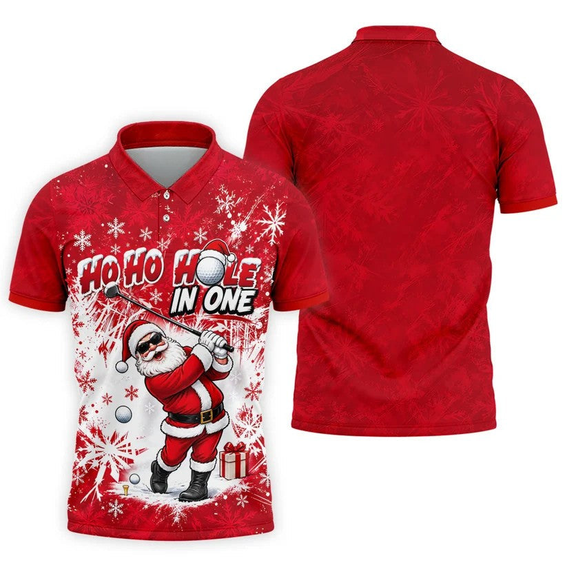 Ho Ho Hole In One Santa Christmas Golf Shirt, Mens Golf Polo, Golf Shirts For Men