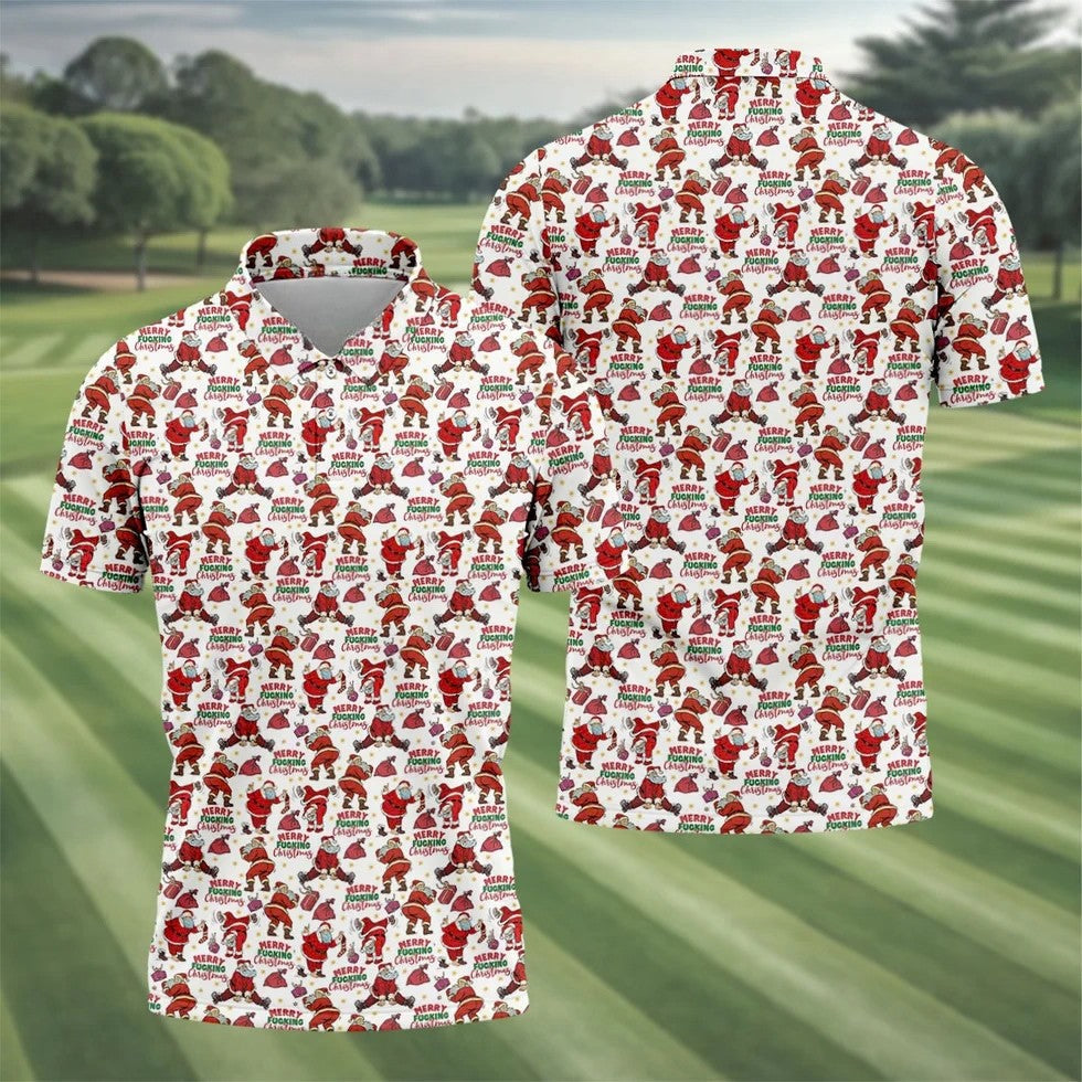 Merry Freaking Christmas Funny Santa Christmas Golf Shirt, Fun Golf Shirts For Men, Golf Gift For Men