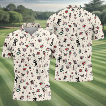 Old School Tattoo Flash Pattern Golf Polo Shirt, Men's Golf Shirt, Printed Golf Shirts